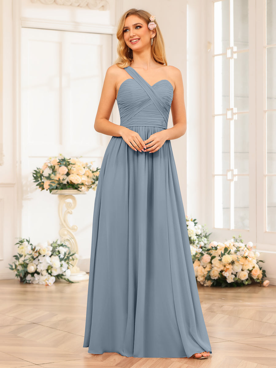 Vestidos Longos de Festa de Casamento com Um Ombro Só Corte A/Princesa e Lado Dividido