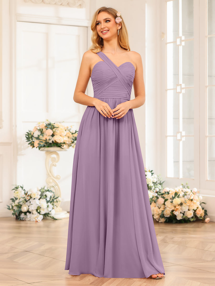 Vestidos Longos de Festa de Casamento com Um Ombro Só Corte A/Princesa e Lado Dividido