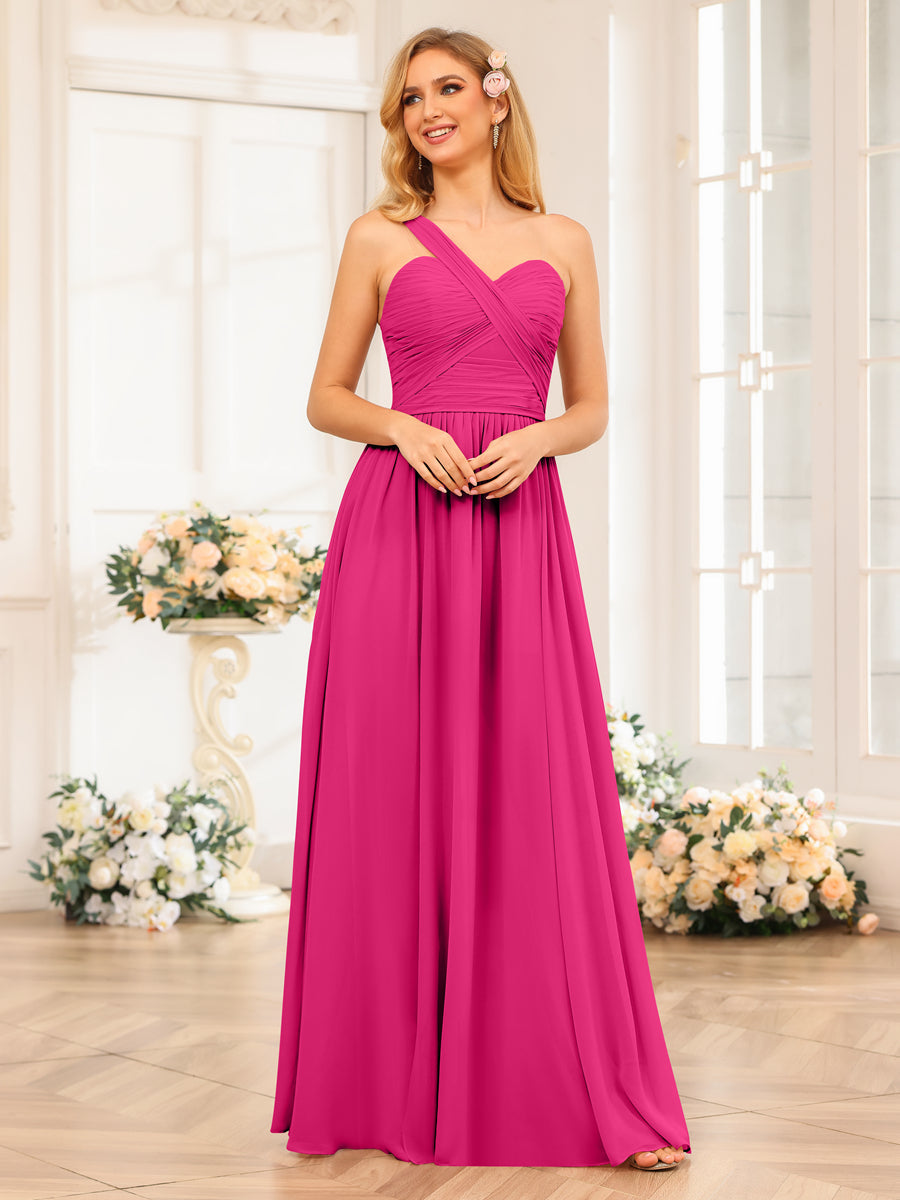 Vestidos Longos de Festa de Casamento com Um Ombro Só Corte A/Princesa e Lado Dividido