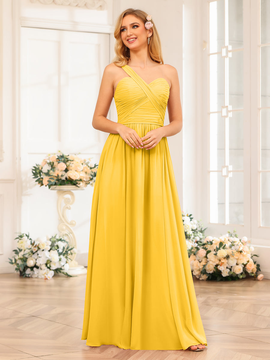 Vestidos Longos de Festa de Casamento com Um Ombro Só Corte A/Princesa e Lado Dividido