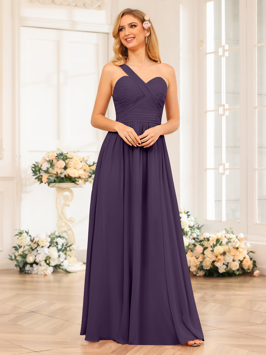 Vestidos Longos de Festa de Casamento com Um Ombro Só Corte A/Princesa e Lado Dividido