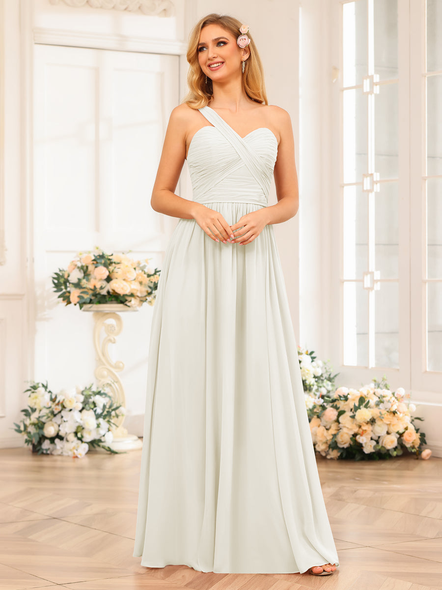 Vestidos Longos de Festa de Casamento com Um Ombro Só Corte A/Princesa e Lado Dividido