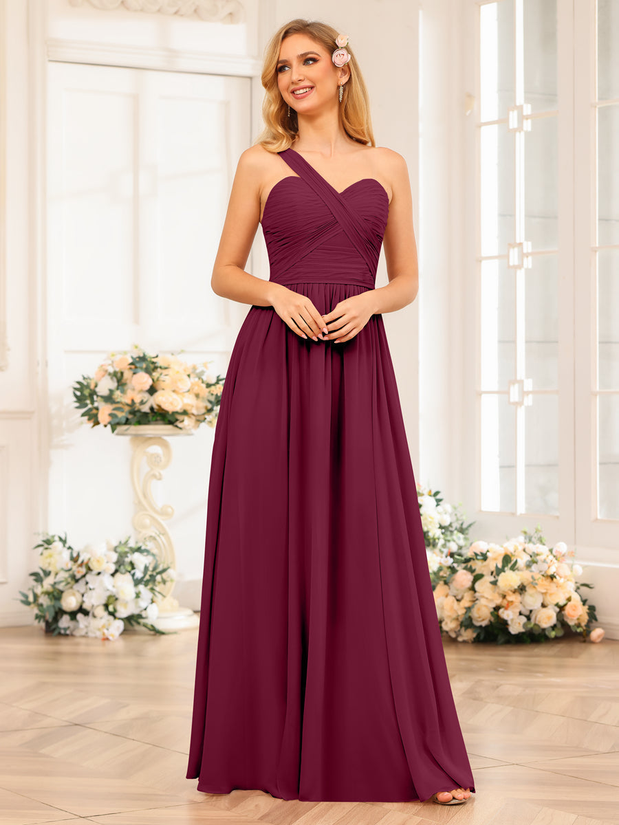 Vestidos Longos de Festa de Casamento com Um Ombro Só Corte A/Princesa e Lado Dividido