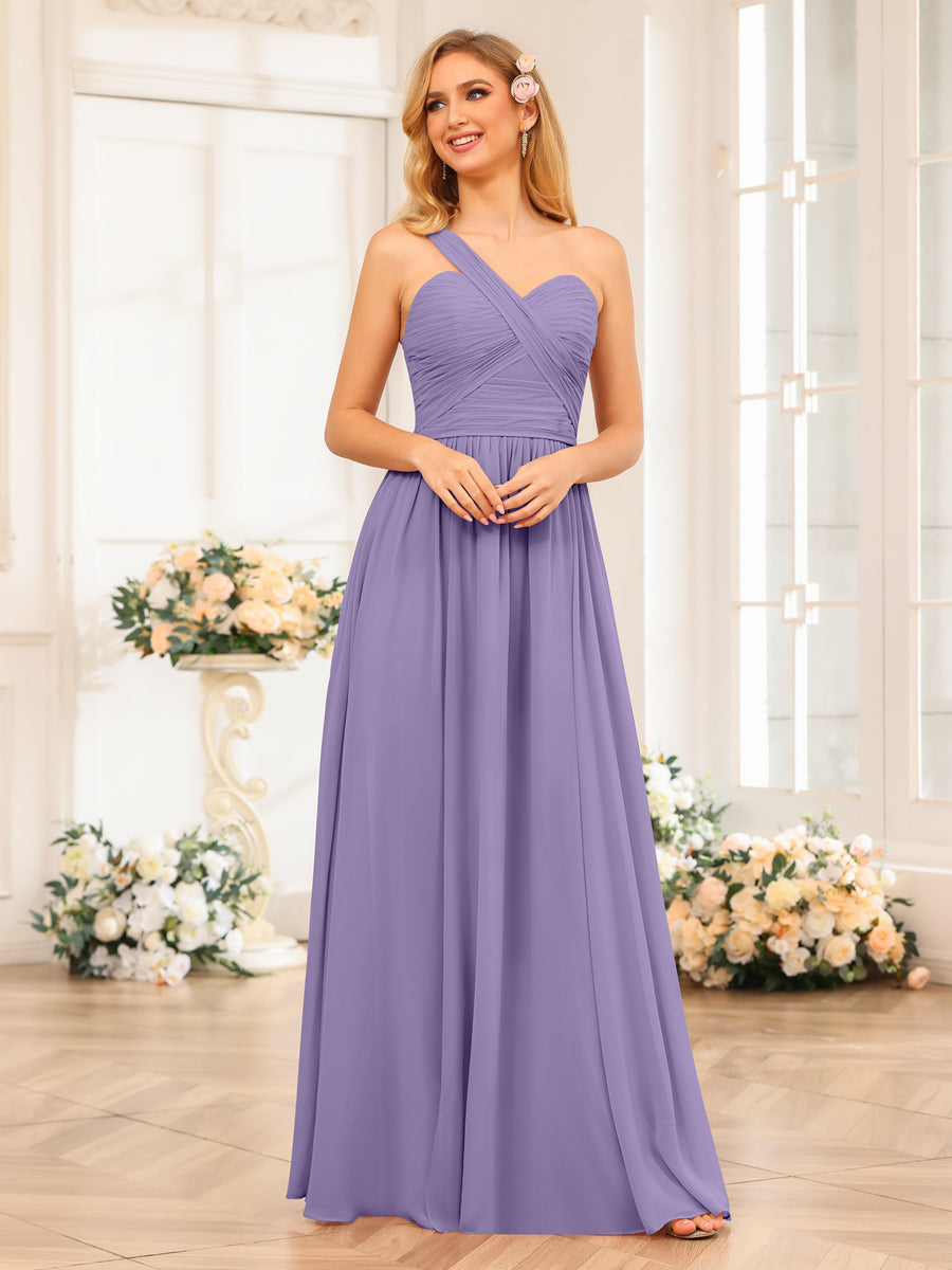 Vestidos Longos de Festa de Casamento com Um Ombro Só Corte A/Princesa e Lado Dividido