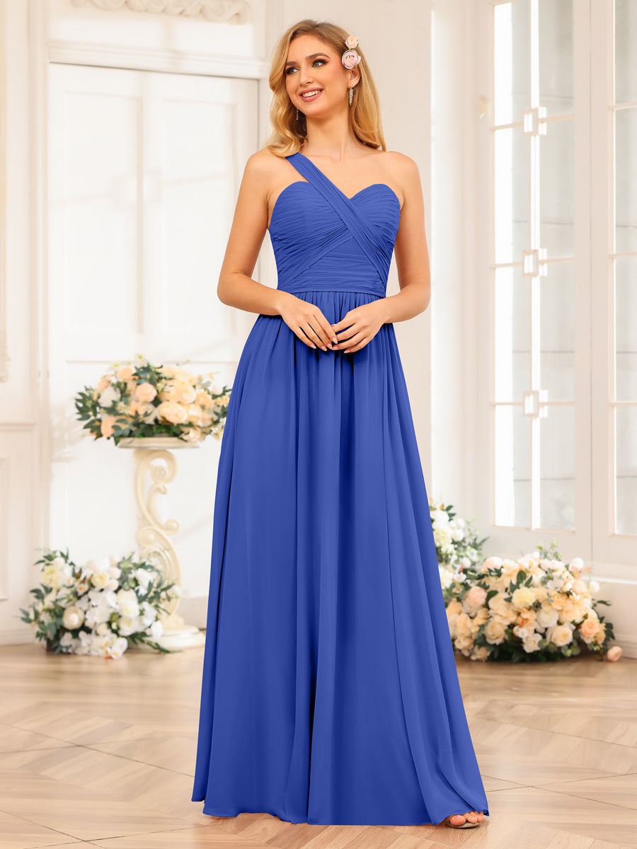 Vestidos Longos de Festa de Casamento com Um Ombro Só Corte A/Princesa e Lado Dividido