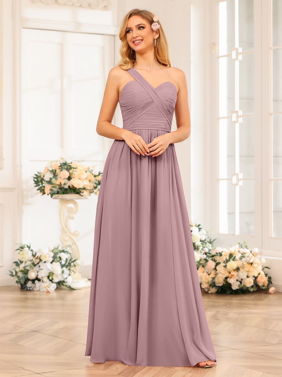 Vestidos Longos de Festa de Casamento com Um Ombro Só Corte A/Princesa e Lado Dividido