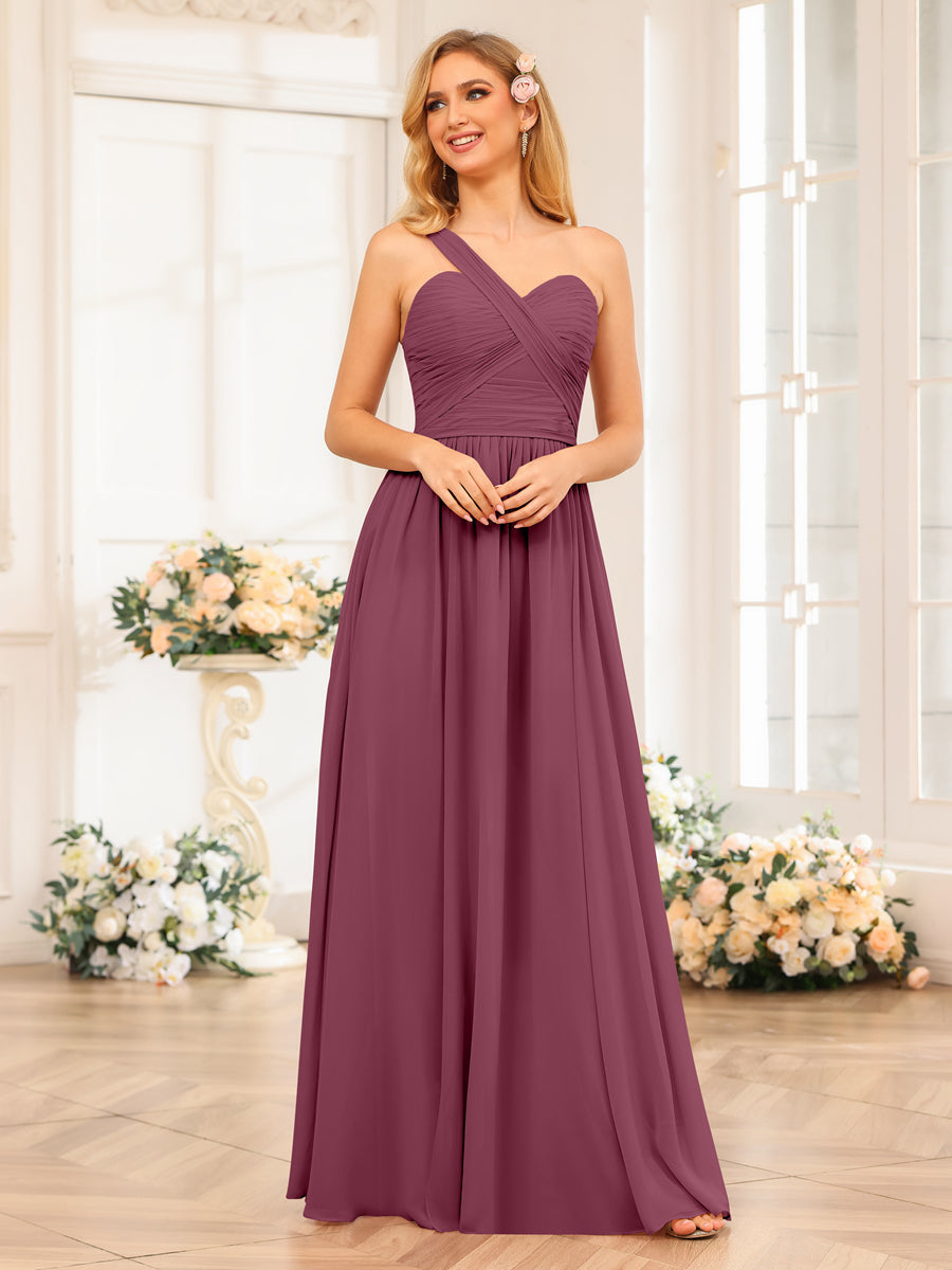 Vestidos Longos de Festa de Casamento com Um Ombro Só Corte A/Princesa e Lado Dividido