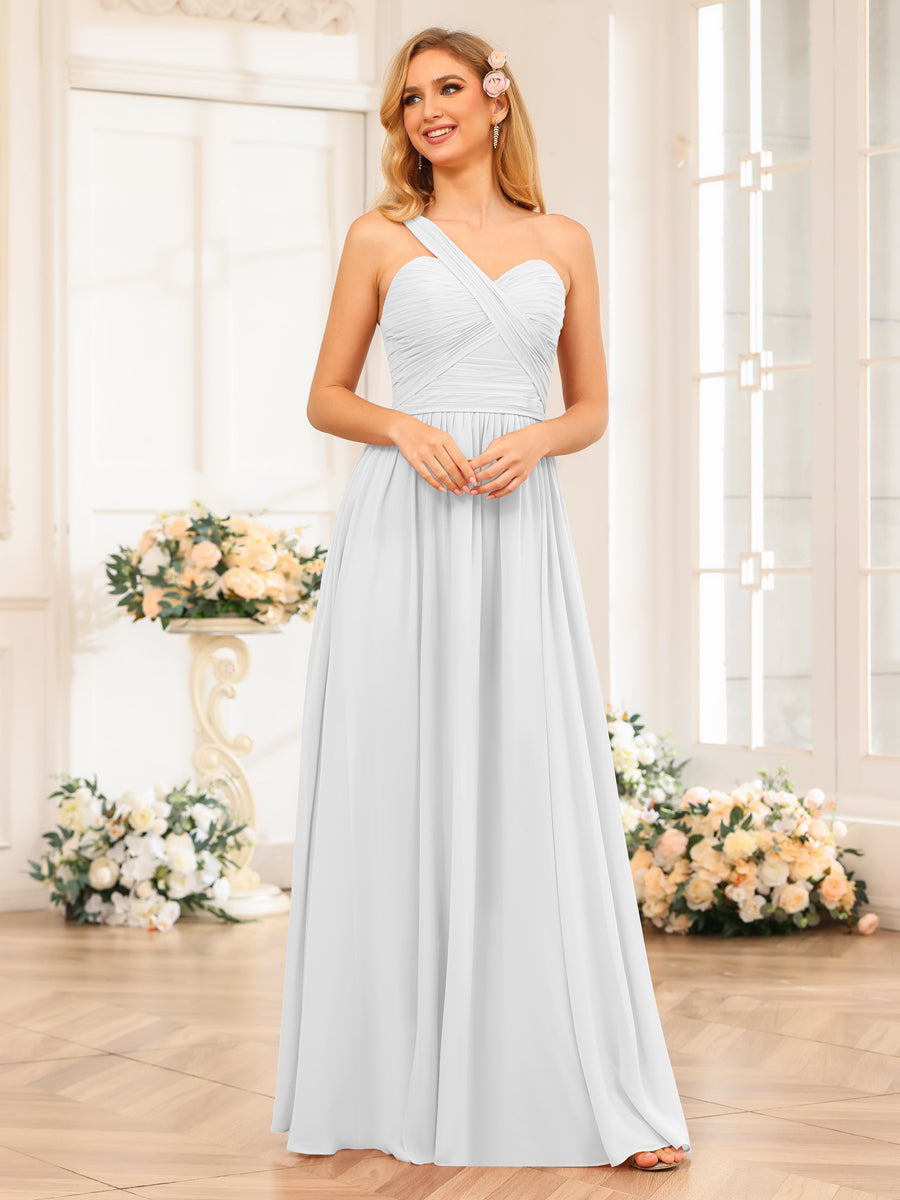 Vestidos Longos de Festa de Casamento com Um Ombro Só Corte A/Princesa e Lado Dividido