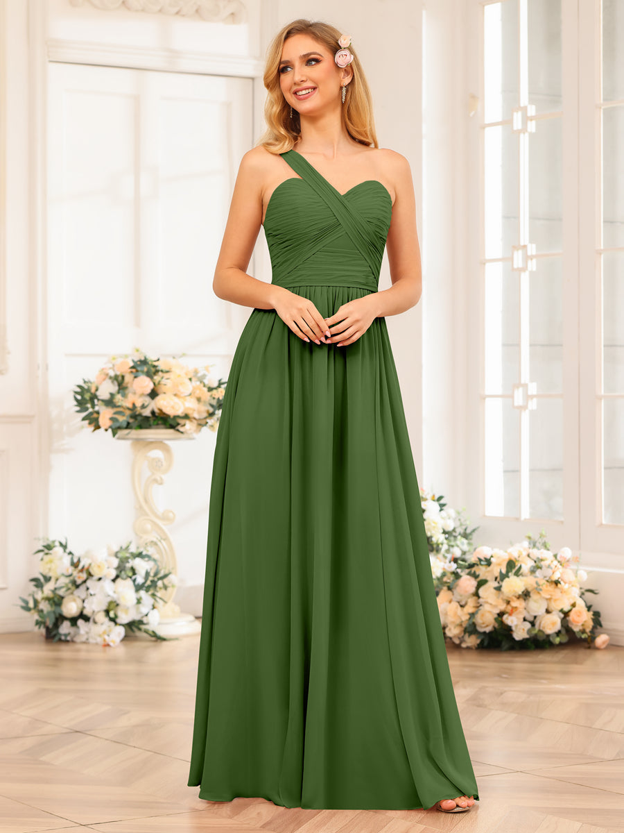 Vestidos Longos de Festa de Casamento com Um Ombro Só Corte A/Princesa e Lado Dividido