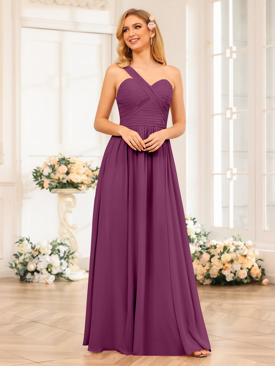 Vestidos Longos de Festa de Casamento com Um Ombro Só Corte A/Princesa e Lado Dividido