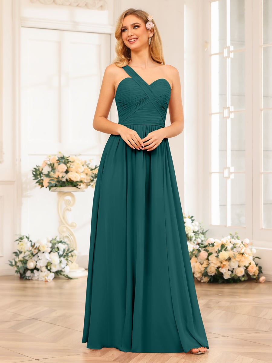 Vestidos Longos de Festa de Casamento com Um Ombro Só Corte A/Princesa e Lado Dividido