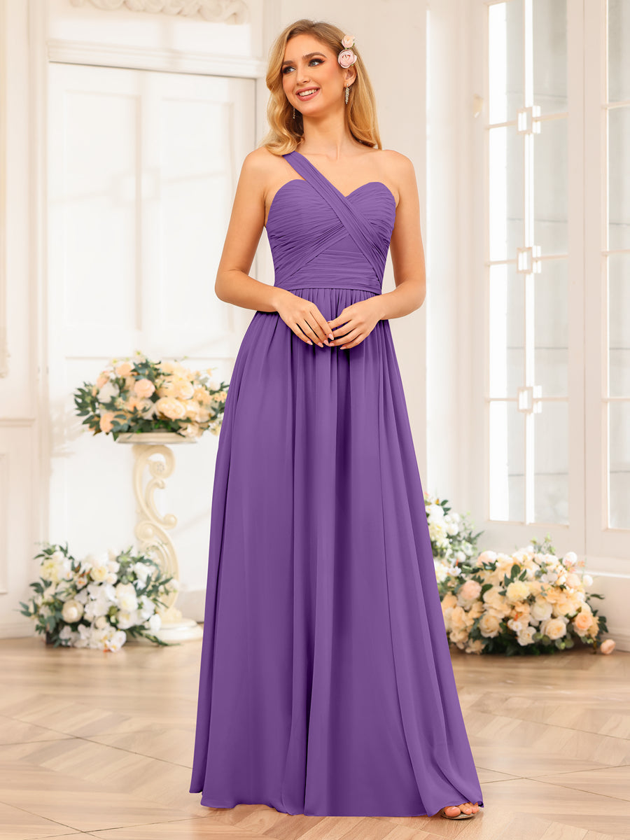 Vestidos Longos de Festa de Casamento com Um Ombro Só Corte A/Princesa e Lado Dividido