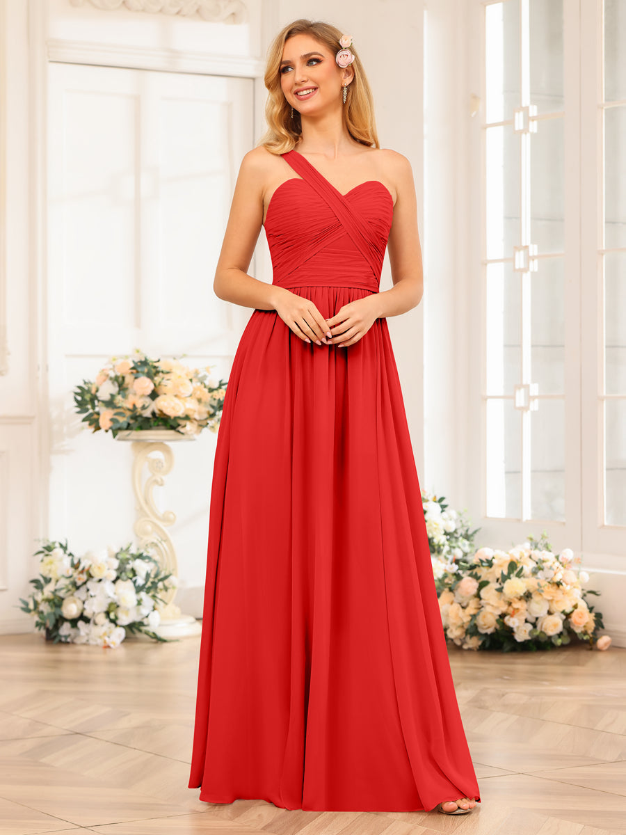 Vestidos Longos de Festa de Casamento com Um Ombro Só Corte A/Princesa e Lado Dividido