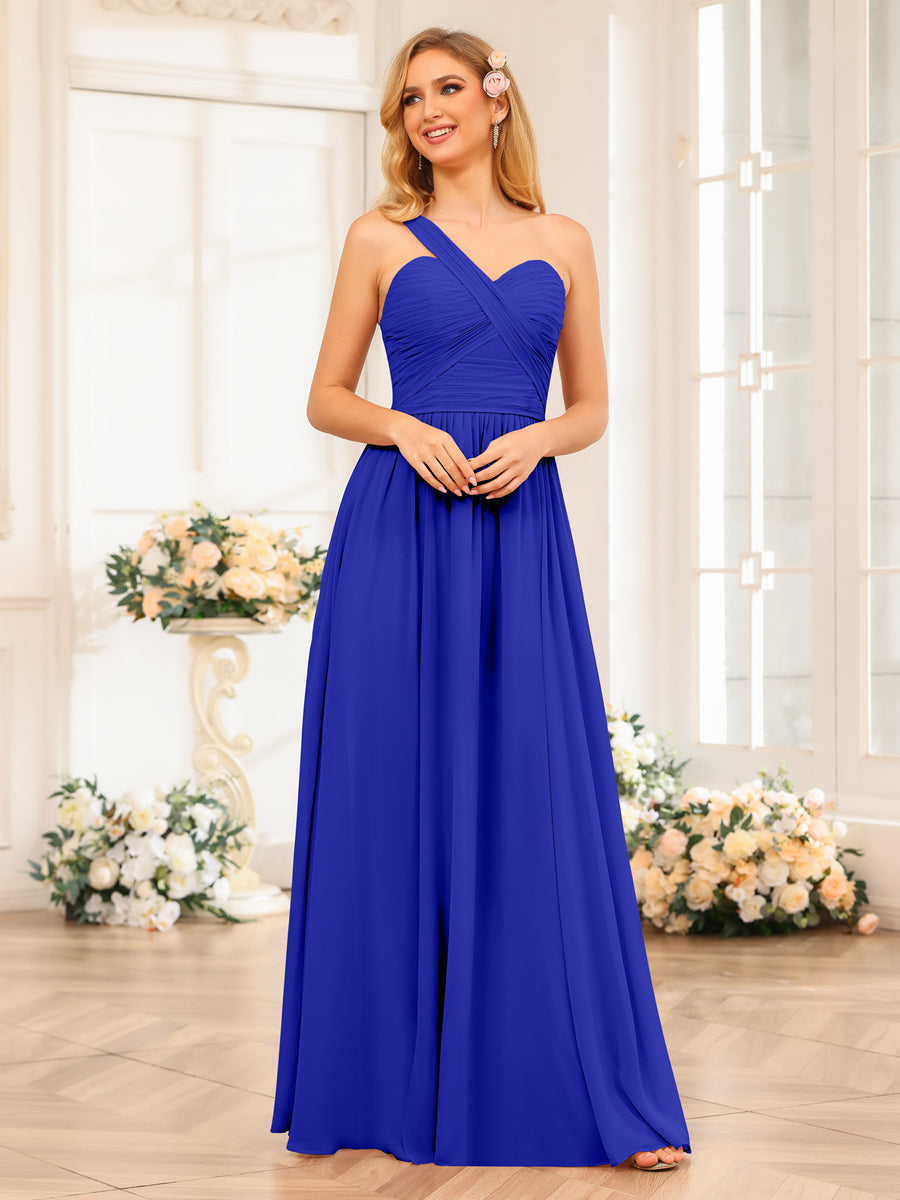 Vestidos Longos de Festa de Casamento com Um Ombro Só Corte A/Princesa e Lado Dividido
