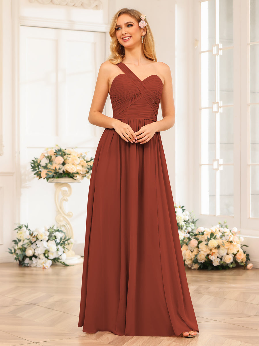 Vestidos Longos de Festa de Casamento com Um Ombro Só Corte A/Princesa e Lado Dividido