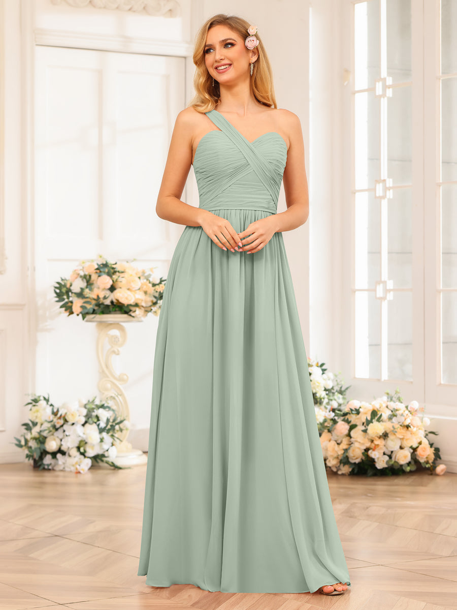 Vestidos Longos de Festa de Casamento com Um Ombro Só Corte A/Princesa e Lado Dividido