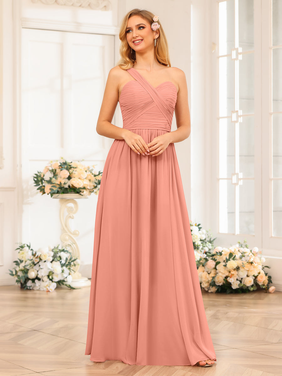 Vestidos Longos de Festa de Casamento com Um Ombro Só Corte A/Princesa e Lado Dividido
