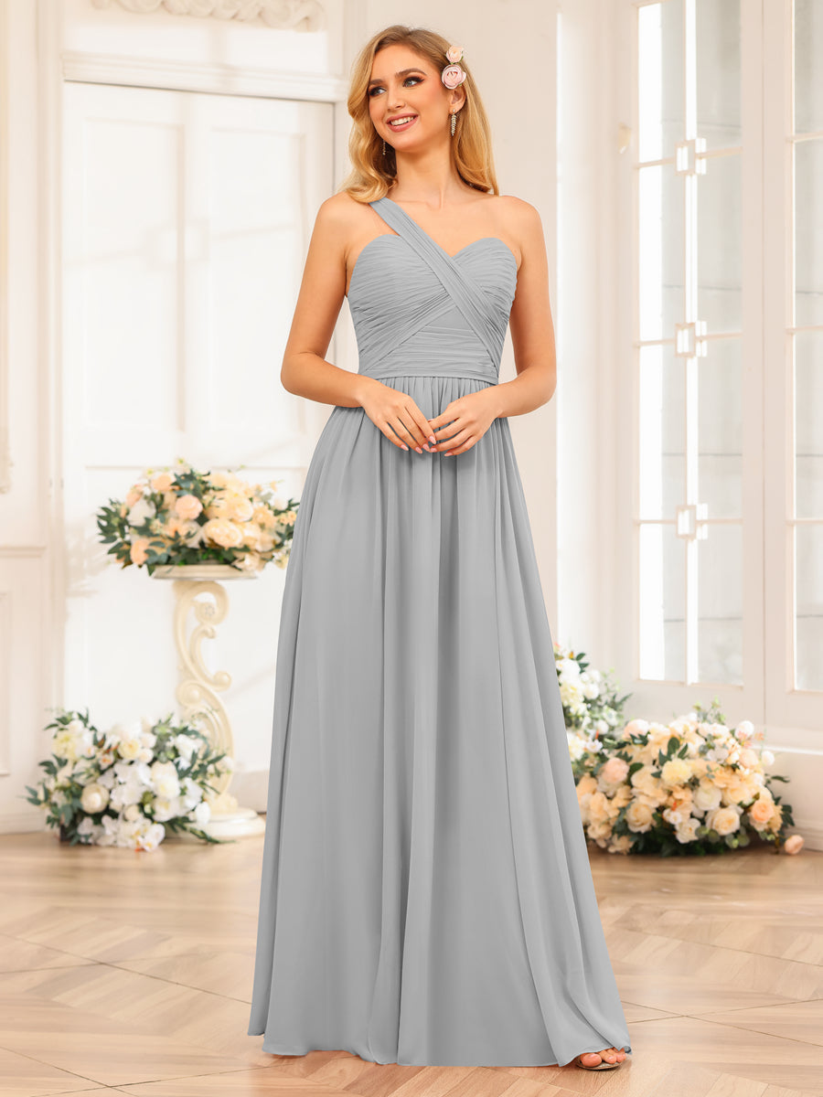Vestidos Longos de Festa de Casamento com Um Ombro Só Corte A/Princesa e Lado Dividido