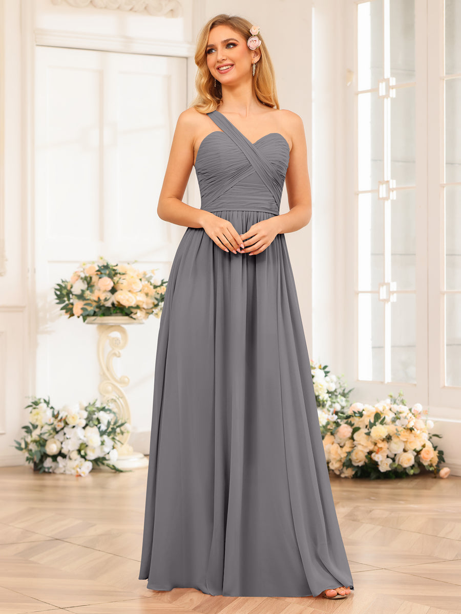 Vestidos Longos de Festa de Casamento com Um Ombro Só Corte A/Princesa e Lado Dividido