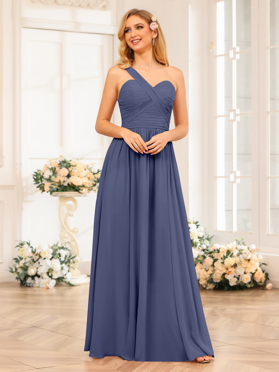 Vestidos Longos de Festa de Casamento com Um Ombro Só Corte A/Princesa e Lado Dividido