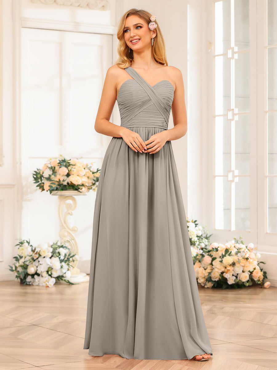 Vestidos Longos de Festa de Casamento com Um Ombro Só Corte A/Princesa e Lado Dividido
