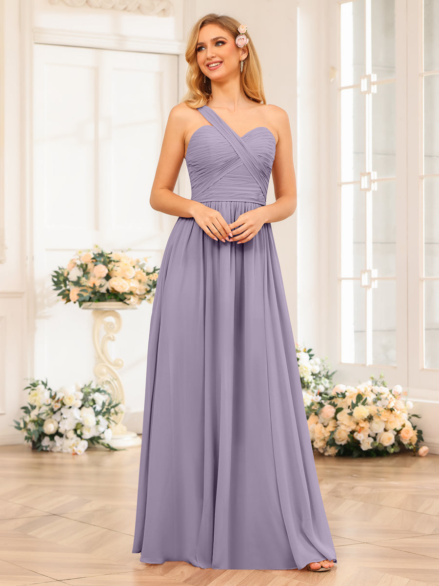 Vestidos Longos de Festa de Casamento com Um Ombro Só Corte A/Princesa e Lado Dividido