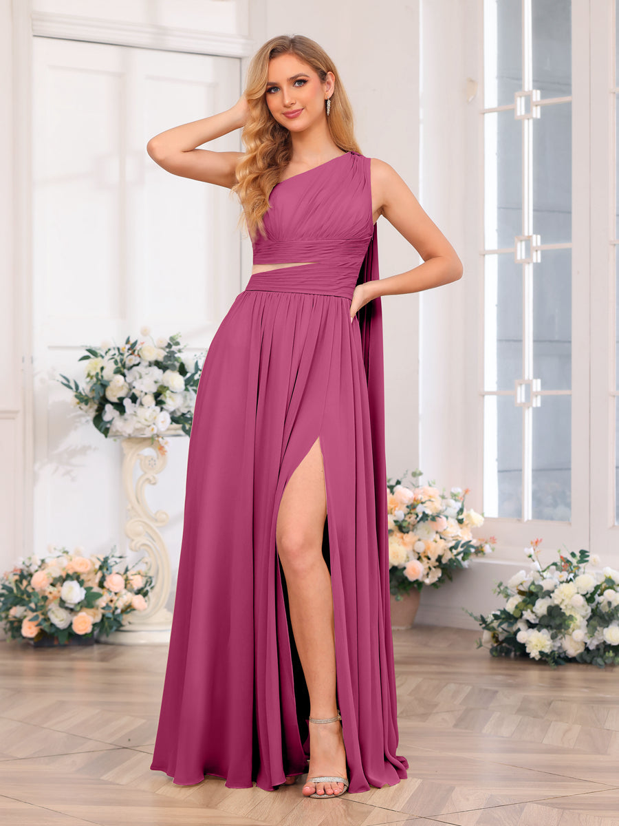 Vestidos Longos de Festa de Casamento com Um Ombro Só Corte A/Princesa e Cauda Watteau