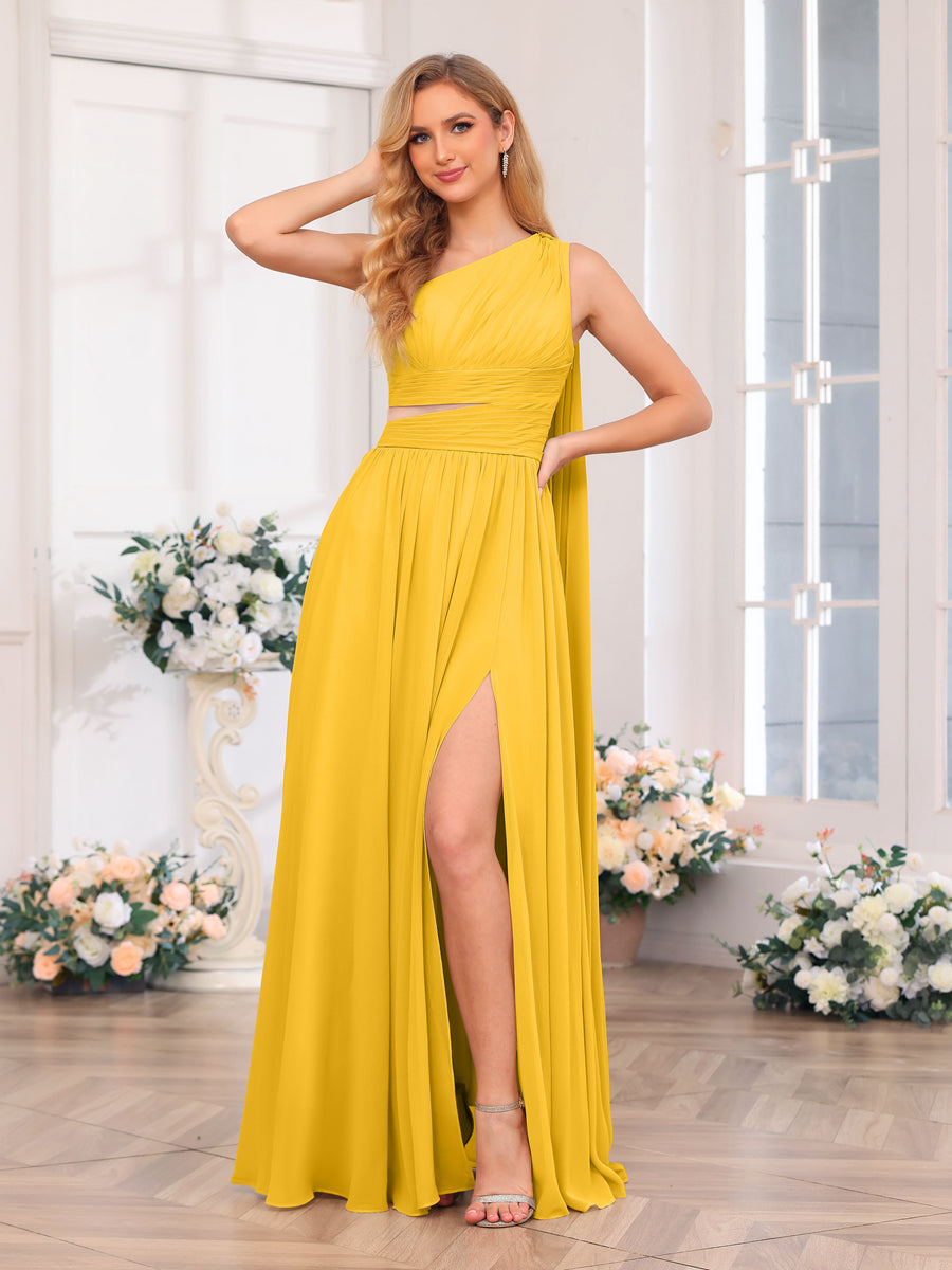 Vestidos Longos de Festa de Casamento com Um Ombro Só Corte A/Princesa e Cauda Watteau