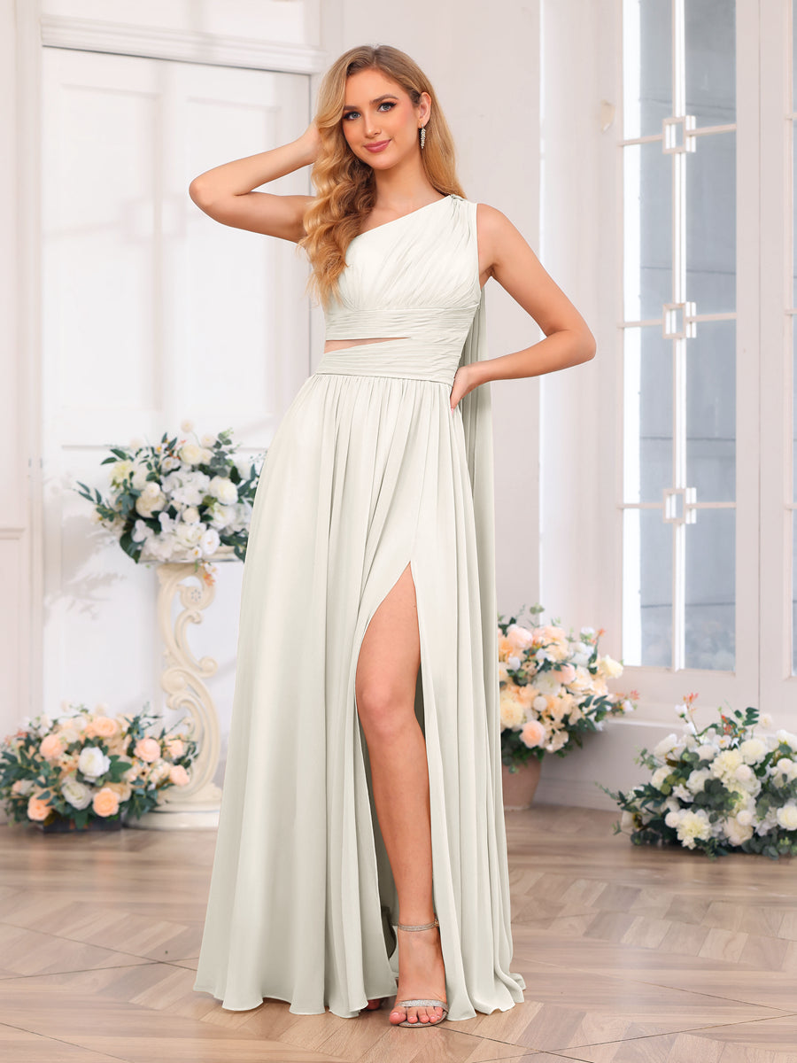 Vestidos Longos de Festa de Casamento com Um Ombro Só Corte A/Princesa e Cauda Watteau