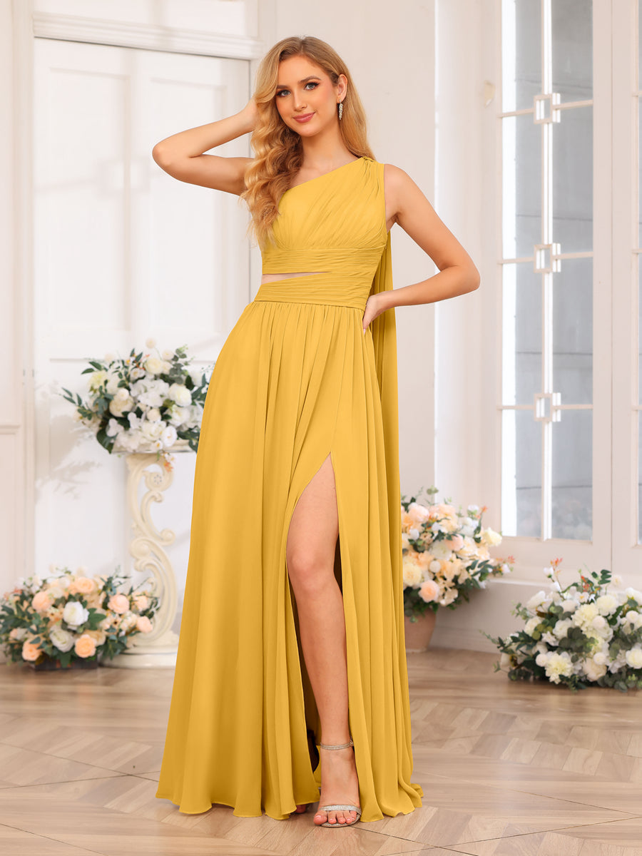 Vestidos Longos de Festa de Casamento com Um Ombro Só Corte A/Princesa e Cauda Watteau