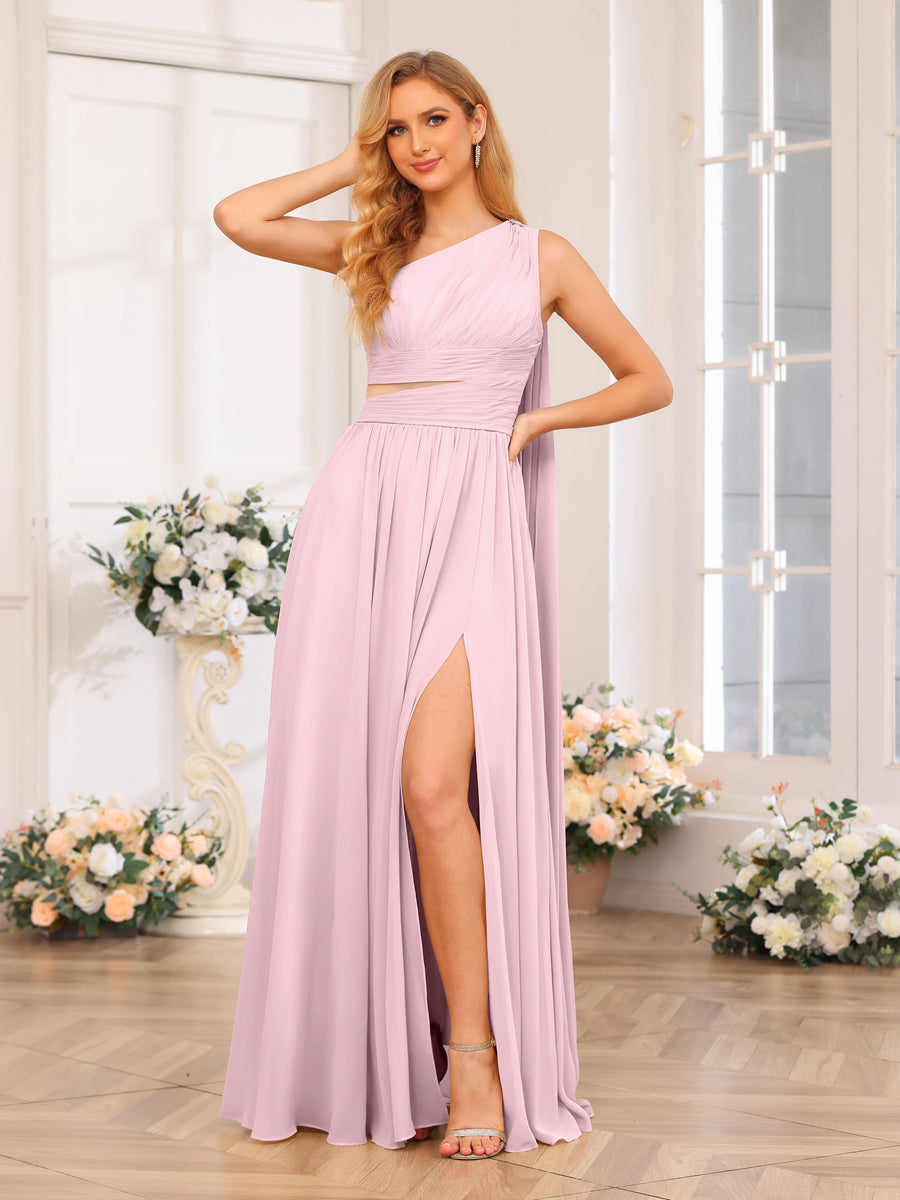 Vestidos Longos de Festa de Casamento com Um Ombro Só Corte A/Princesa e Cauda Watteau