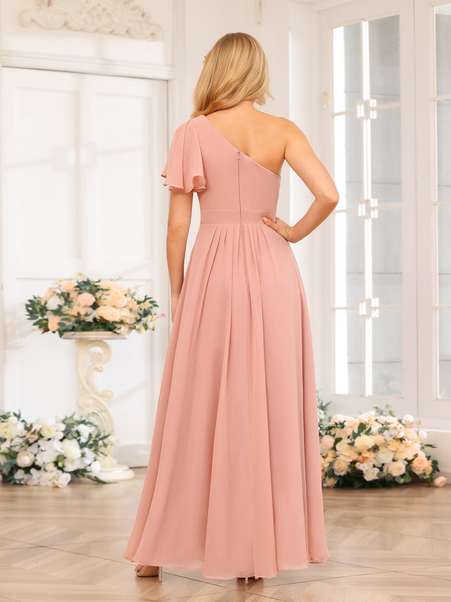 Vestidos Longos de Festa de Casamento com Um Ombro Só Corte A/Princesa e Lado Dividido