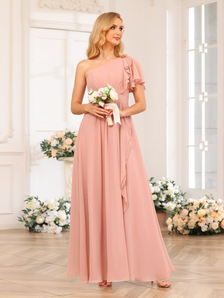Vestidos Longos de Festa de Casamento com Um Ombro Só Corte A/Princesa e Lado Dividido