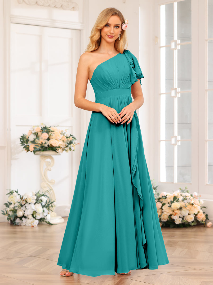 Vestidos Longos de Festa de Casamento com Um Ombro Só Corte A/Princesa e Lado Dividido