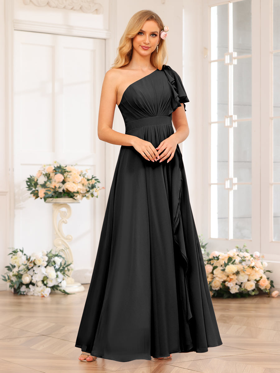 Vestidos Longos de Festa de Casamento com Um Ombro Só Corte A/Princesa e Lado Dividido