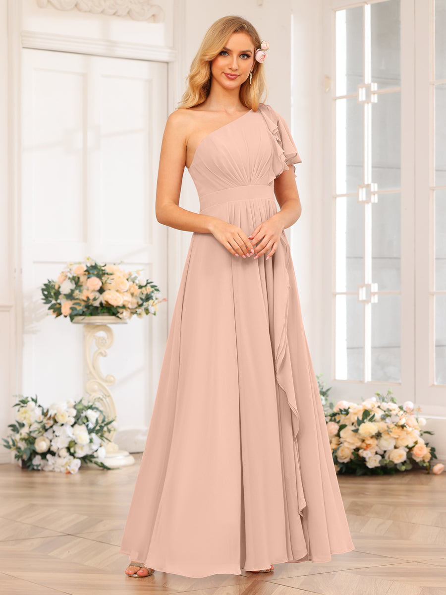 Vestidos Longos de Festa de Casamento com Um Ombro Só Corte A/Princesa e Lado Dividido
