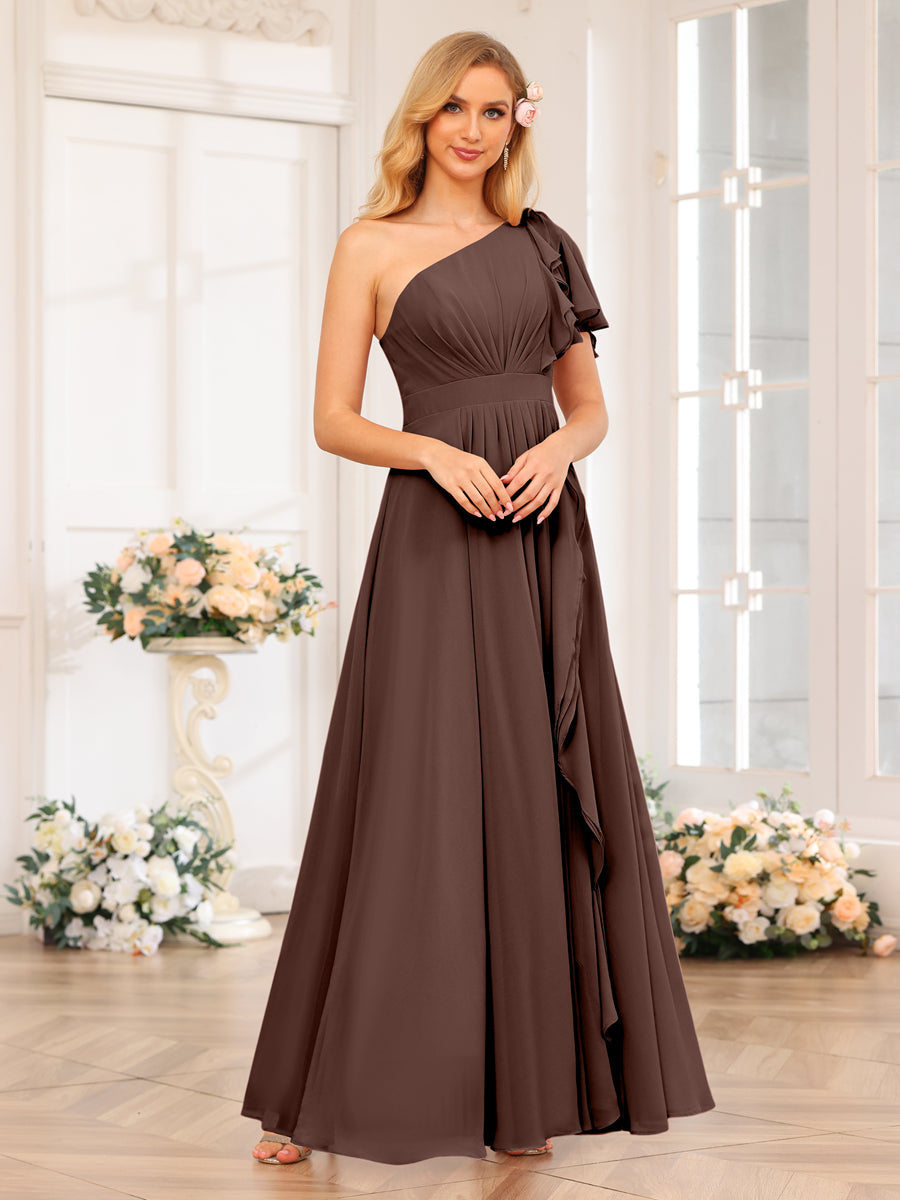 Vestidos Longos de Festa de Casamento com Um Ombro Só Corte A/Princesa e Lado Dividido
