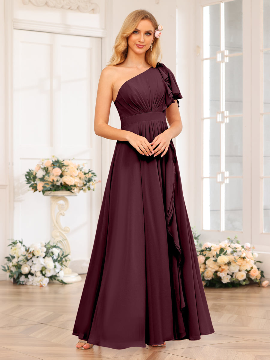 Vestidos Longos de Festa de Casamento com Um Ombro Só Corte A/Princesa e Lado Dividido