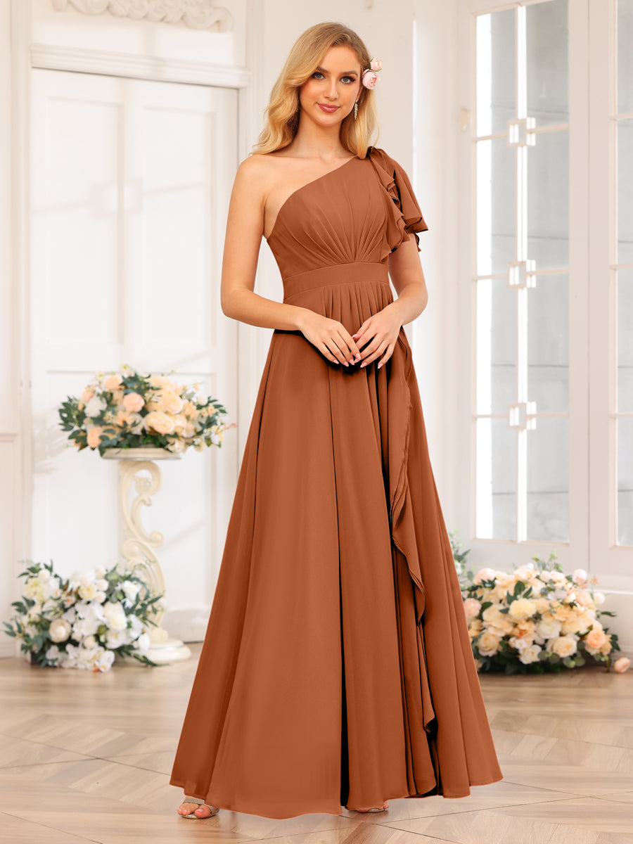 Vestidos Longos de Festa de Casamento com Um Ombro Só Corte A/Princesa e Lado Dividido