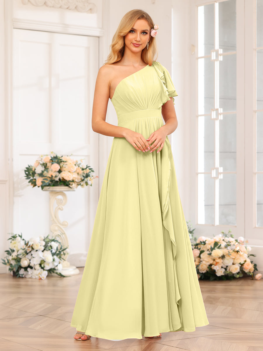 Vestidos Longos de Festa de Casamento com Um Ombro Só Corte A/Princesa e Lado Dividido