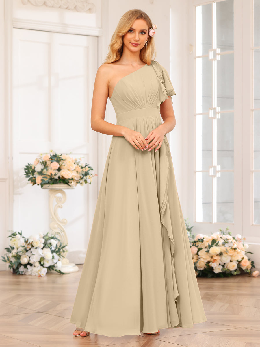 Vestidos Longos de Festa de Casamento com Um Ombro Só Corte A/Princesa e Lado Dividido