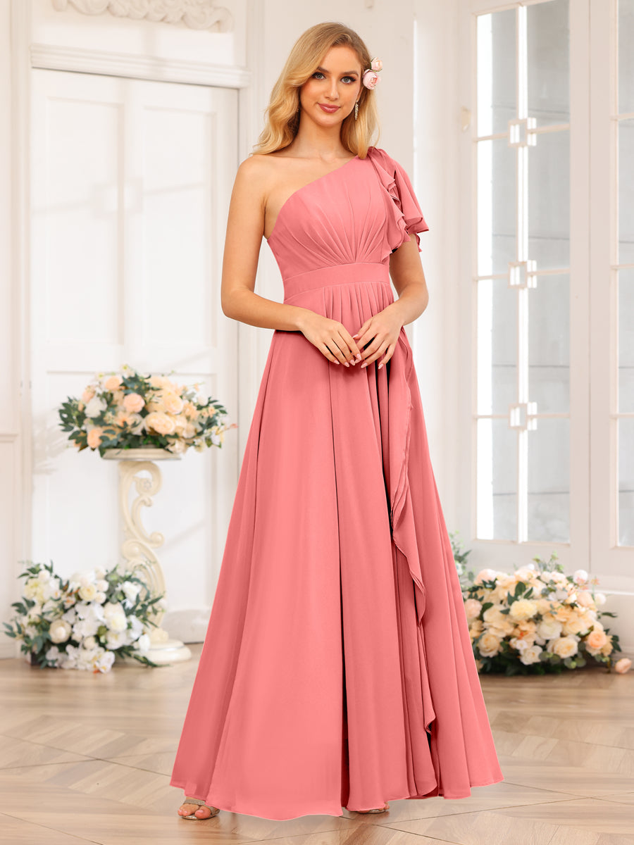 Vestidos Longos de Festa de Casamento com Um Ombro Só Corte A/Princesa e Lado Dividido