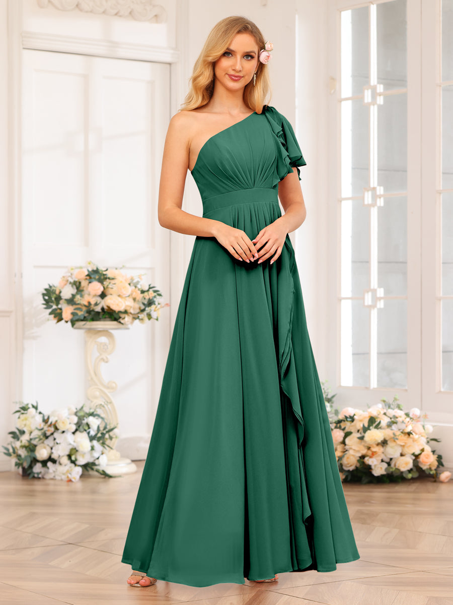 Vestidos Longos de Festa de Casamento com Um Ombro Só Corte A/Princesa e Lado Dividido