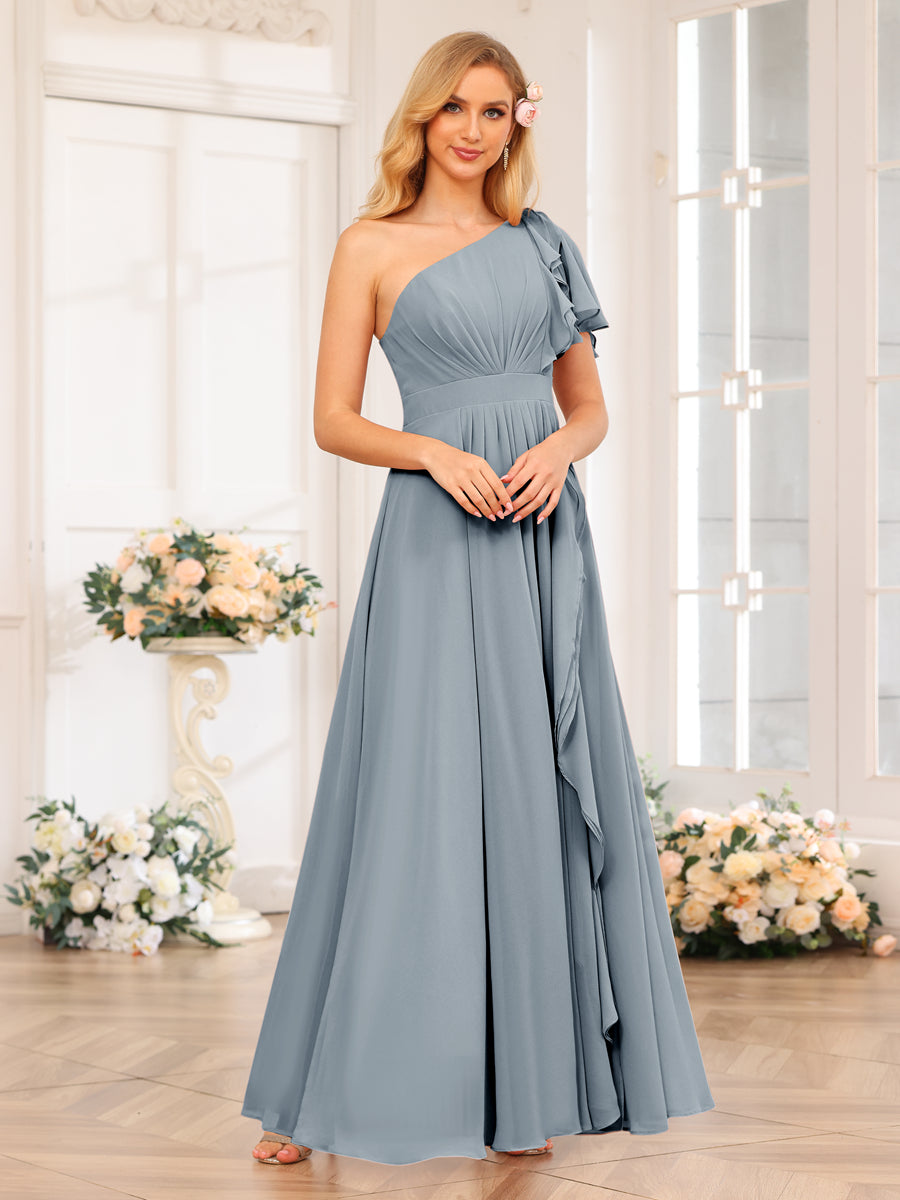 Vestidos Longos de Festa de Casamento com Um Ombro Só Corte A/Princesa e Lado Dividido