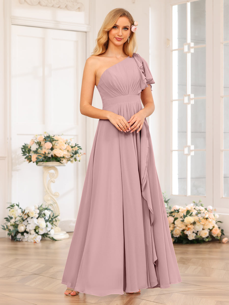 Vestidos Longos de Festa de Casamento com Um Ombro Só Corte A/Princesa e Lado Dividido