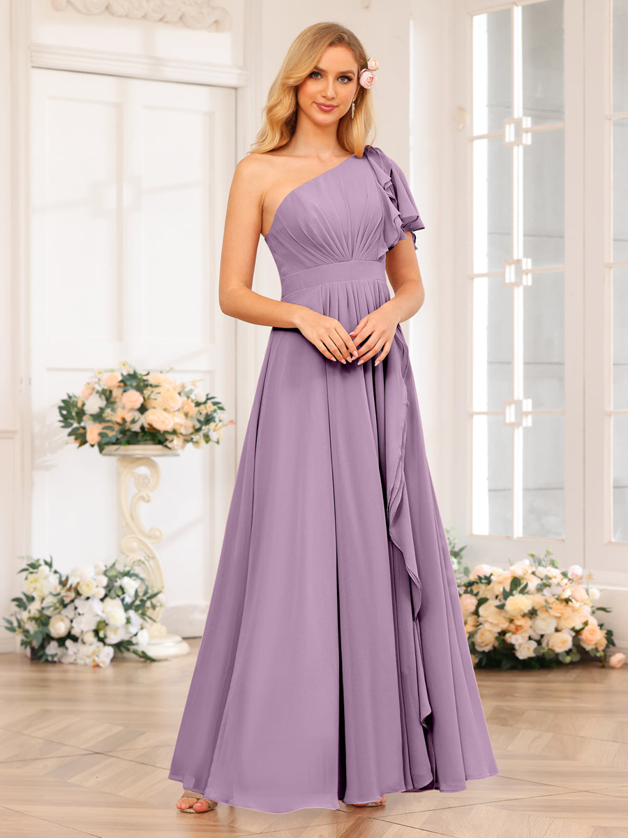 Vestidos Longos de Festa de Casamento com Um Ombro Só Corte A/Princesa e Lado Dividido