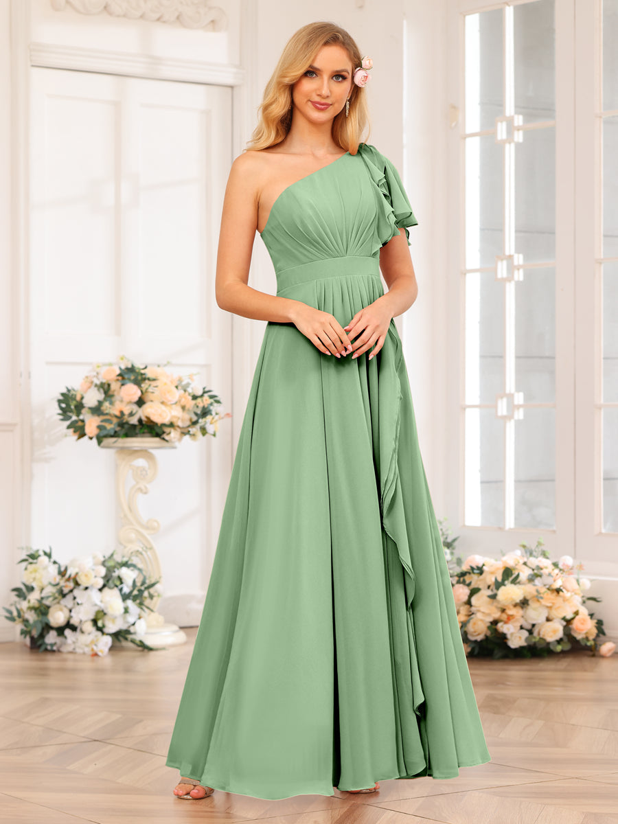 Vestidos Longos de Festa de Casamento com Um Ombro Só Corte A/Princesa e Lado Dividido