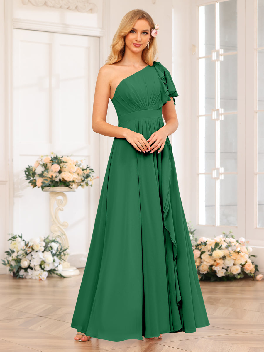 Vestidos Longos de Festa de Casamento com Um Ombro Só Corte A/Princesa e Lado Dividido