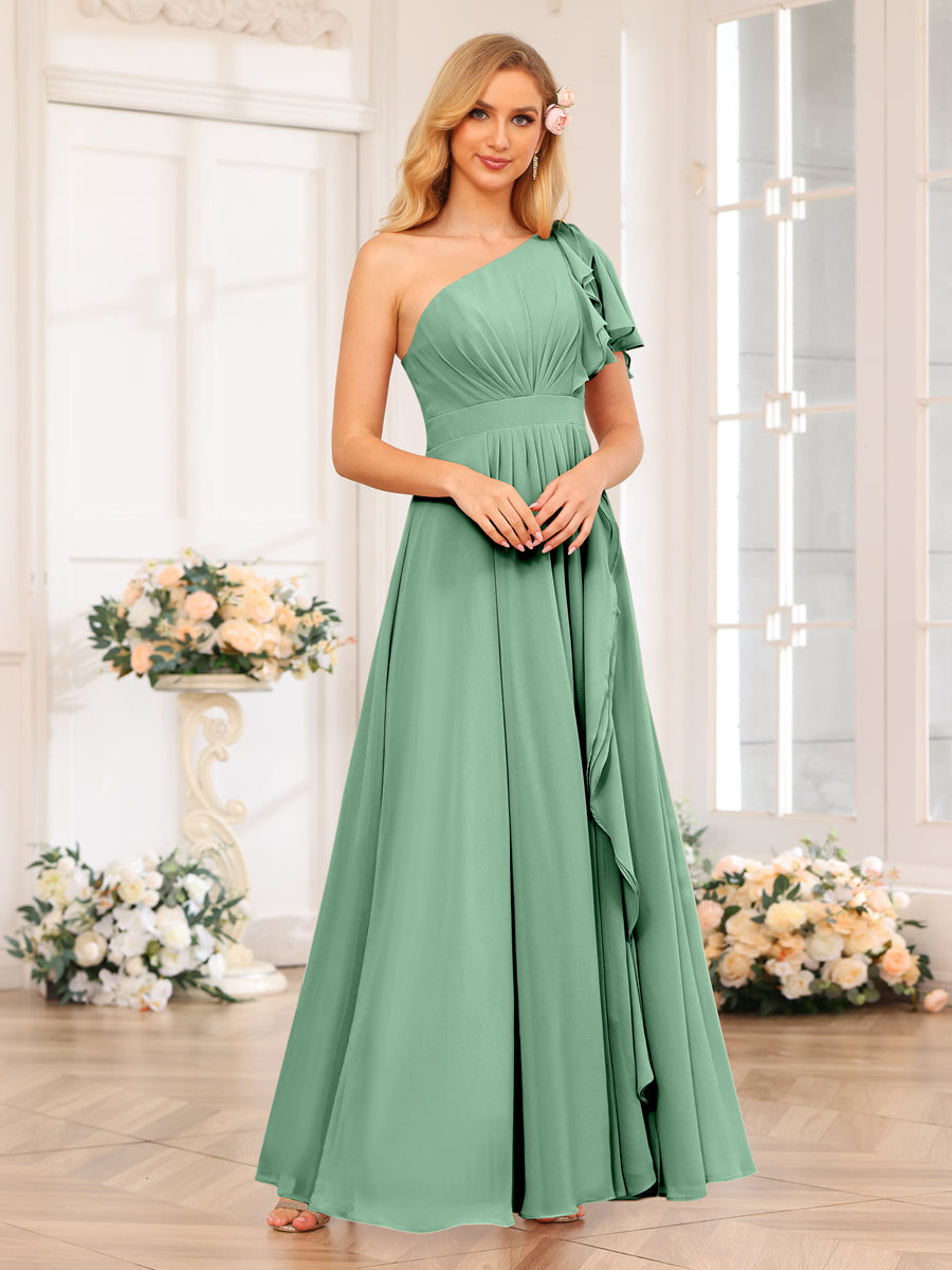 Vestidos Longos de Festa de Casamento com Um Ombro Só Corte A/Princesa e Lado Dividido