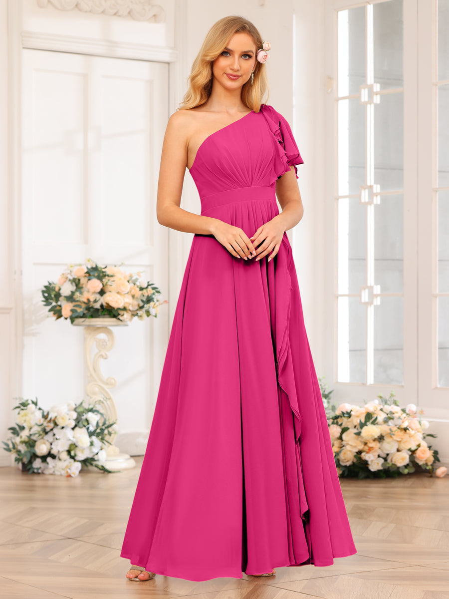 Vestidos Longos de Festa de Casamento com Um Ombro Só Corte A/Princesa e Lado Dividido